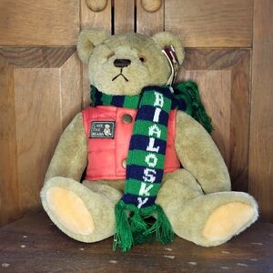 Teddy Bear with Red Vest and Green Scarf